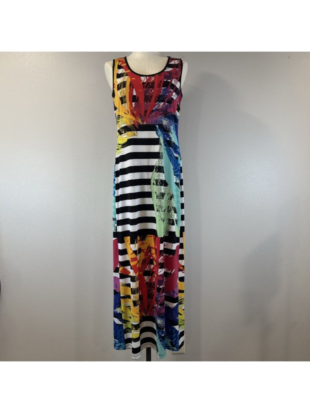 Soft Works Sleeveless Maxi Dress Womens Size Medium Multicolored Abstract Stripe